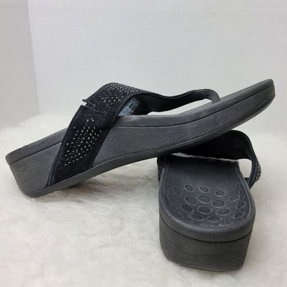 Vionic Pacific Naples Black Suede Leather Jeweled Wedge Flip Flop Sandals Size10 - Picture 5 of 9